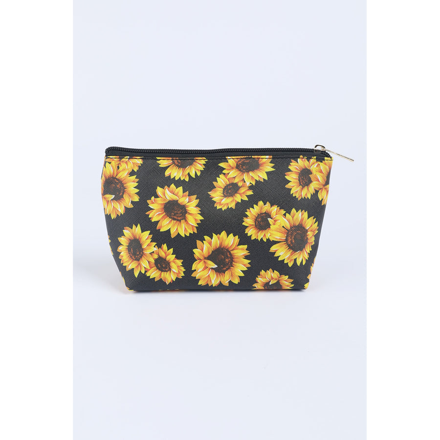 Black Sunflower Print Zipper Make Up Bag Image 1