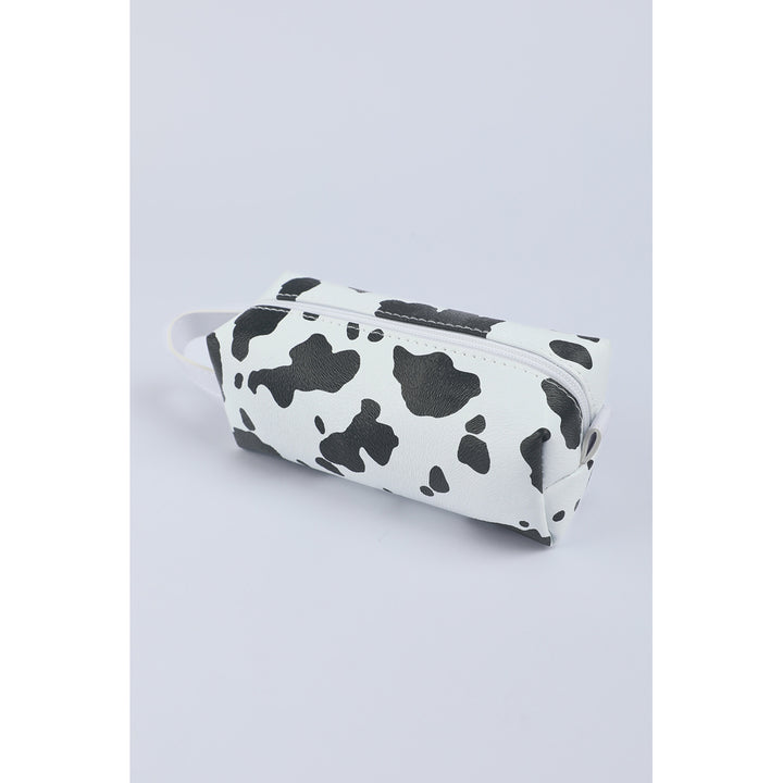 Black Cow Print Zipper Make Up Bag Image 3