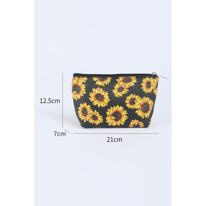 Black Sunflower Print Zipper Make Up Bag Image 4