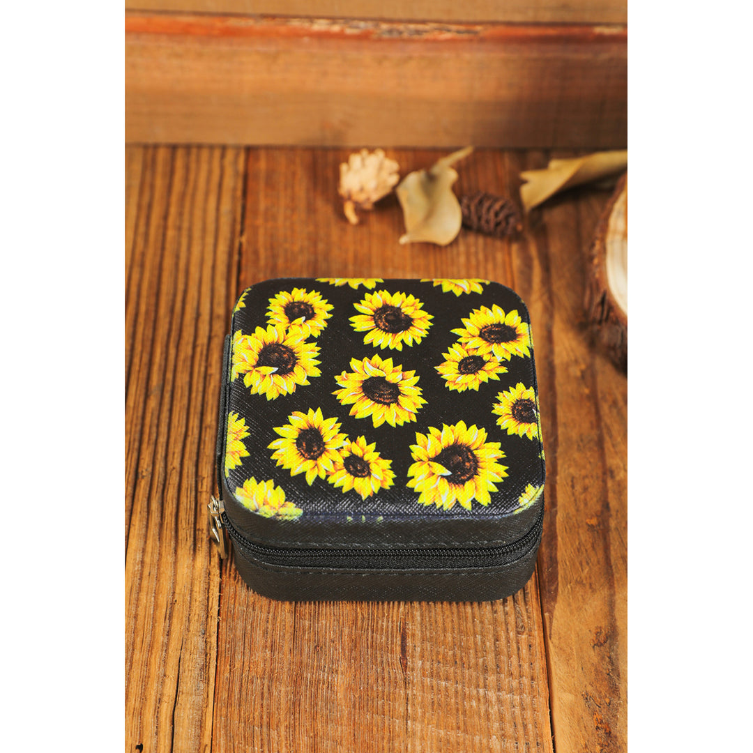 Black Sunflower Print Jewelry Box Image 3