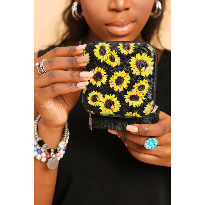 Black Sunflower Print Jewelry Box Image 4
