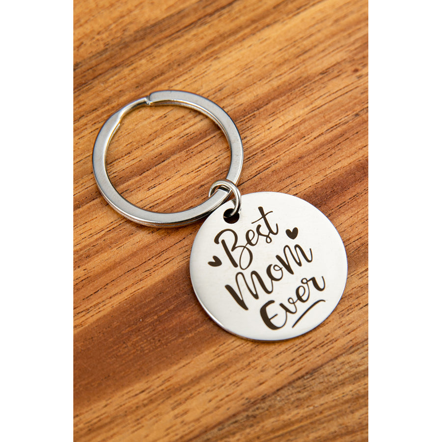 Silver Best Mom Ever Stamped Keychain Image 1