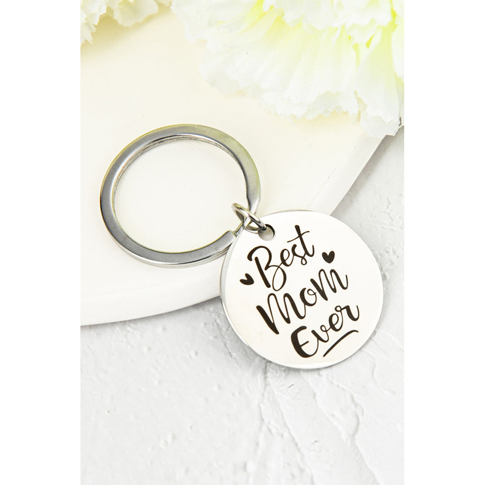 Silver Best Mom Ever Stamped Keychain Image 2