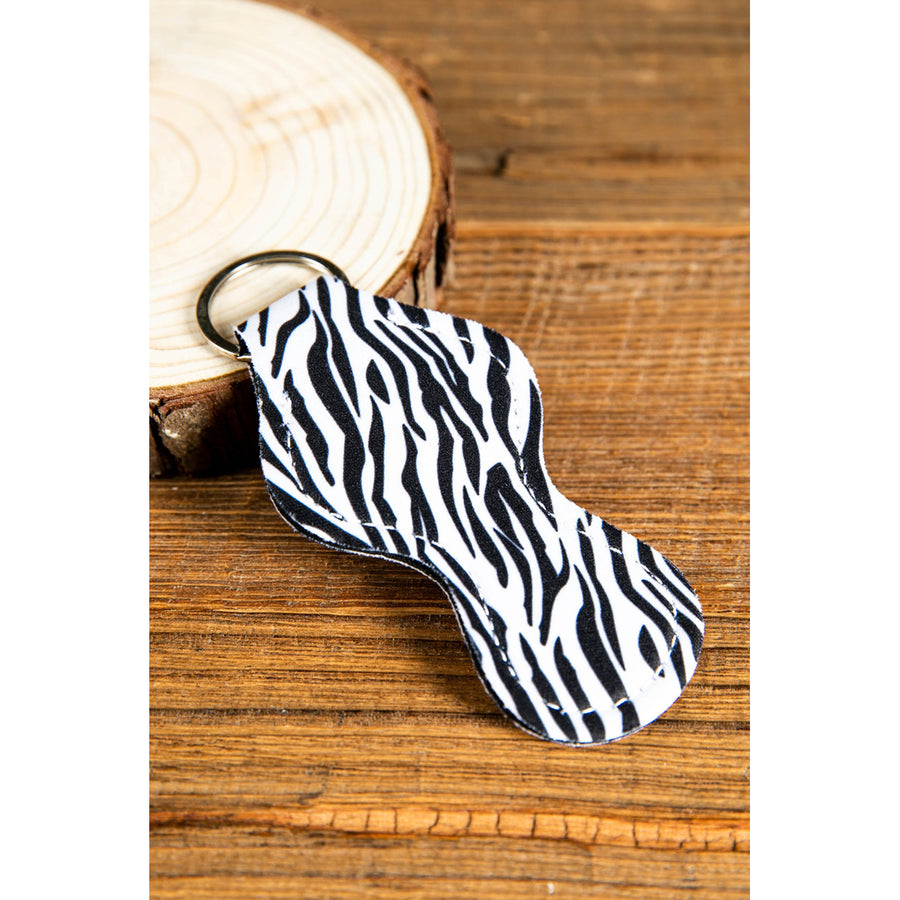Black Tiger Print Chapstick Holder Keychain Image 1