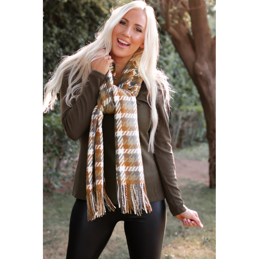 Womens Multicolor Fringe Thickening Plaid Scarf Image 1