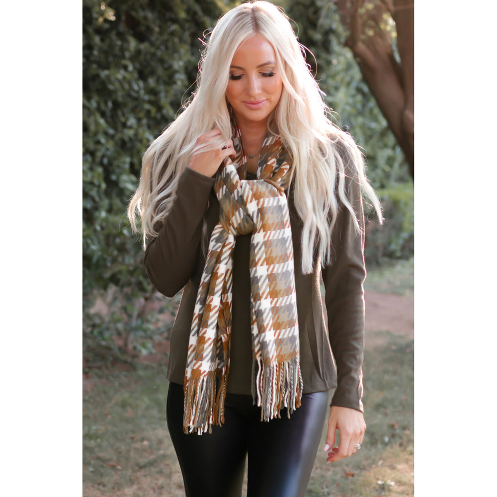 Womens Multicolor Fringe Thickening Plaid Scarf Image 2