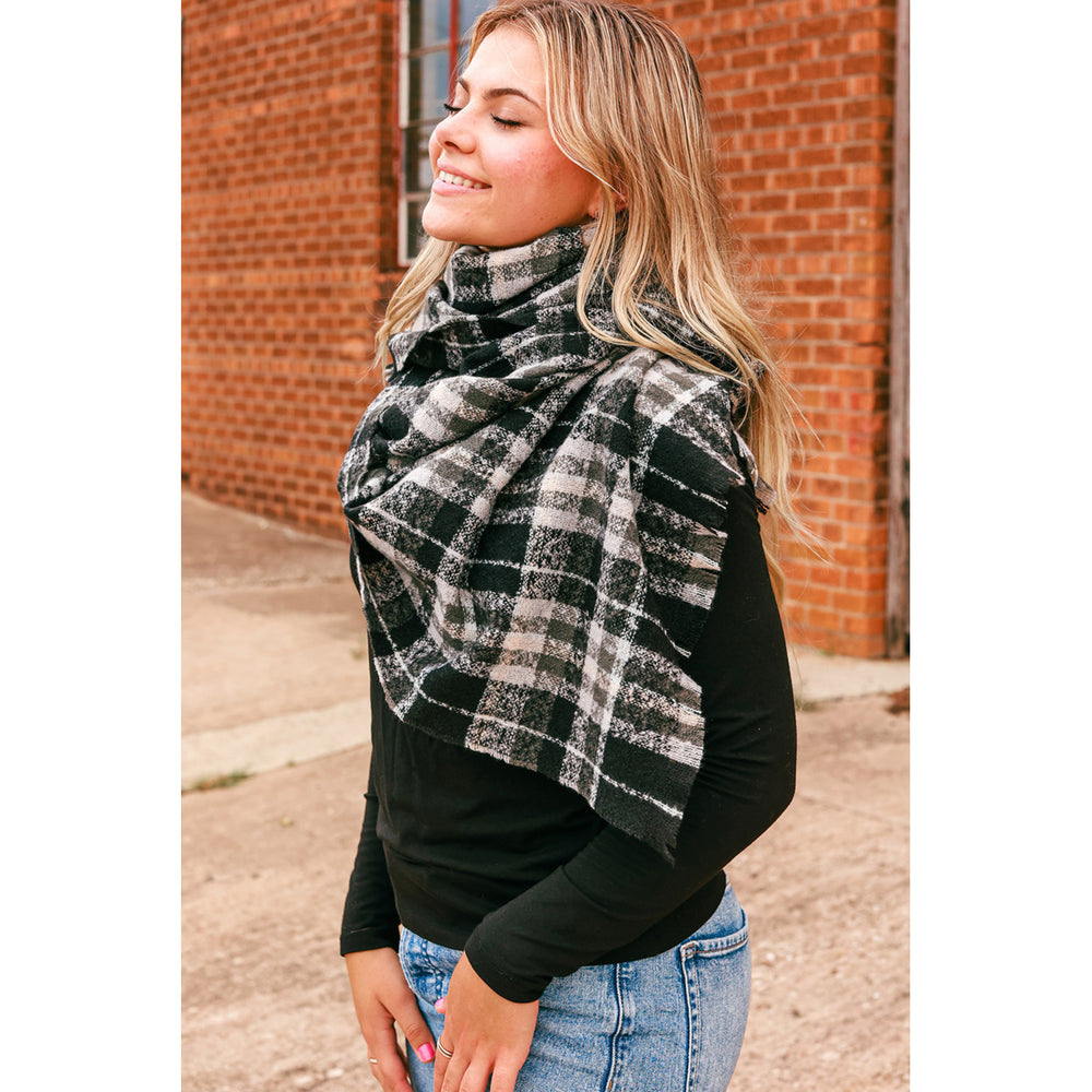 Womens Black Winter Thick Large Plaid Scarf Image 2