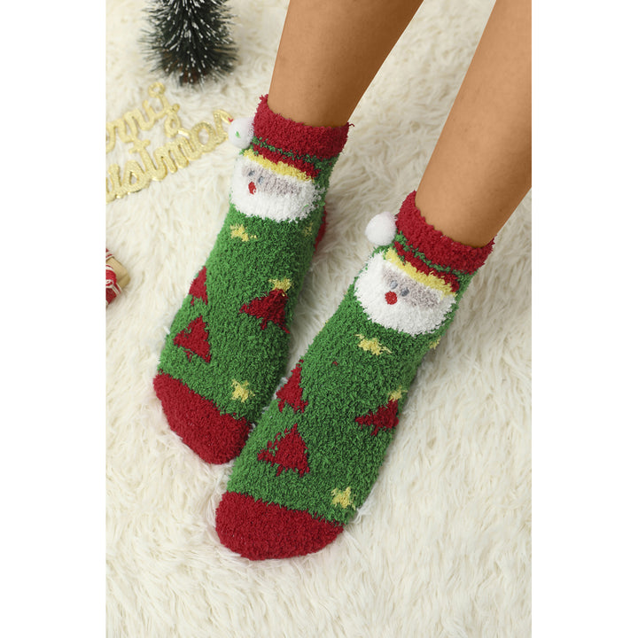 Womens Green Christmas Santa Claus Sherpa Socks Image 3