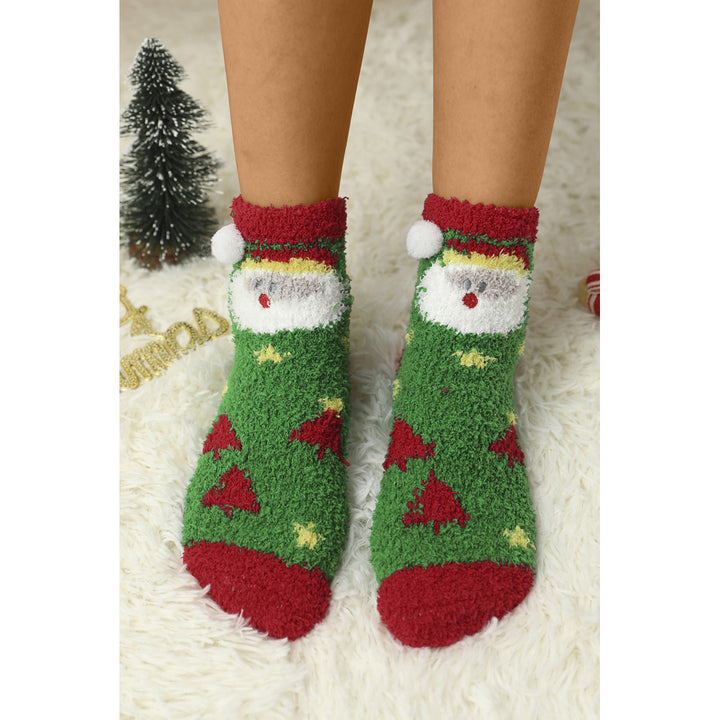 Womens Green Christmas Santa Claus Sherpa Socks Image 4