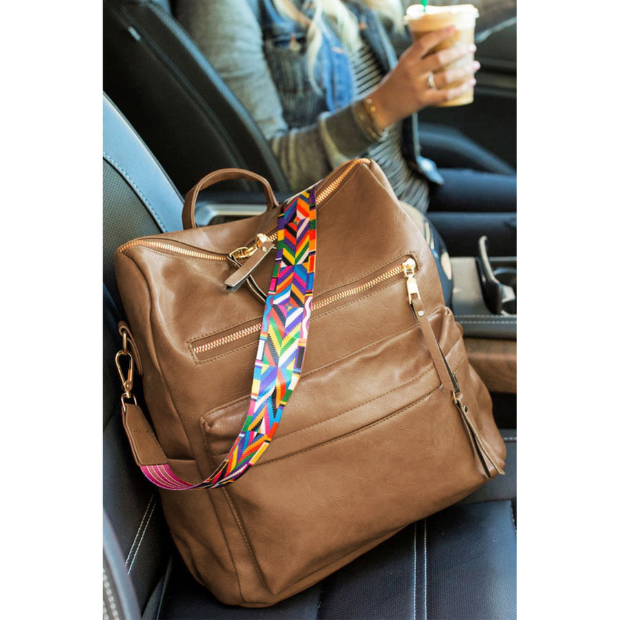 Women's Brown Casual Versatile PU Leather Backpack Image 1