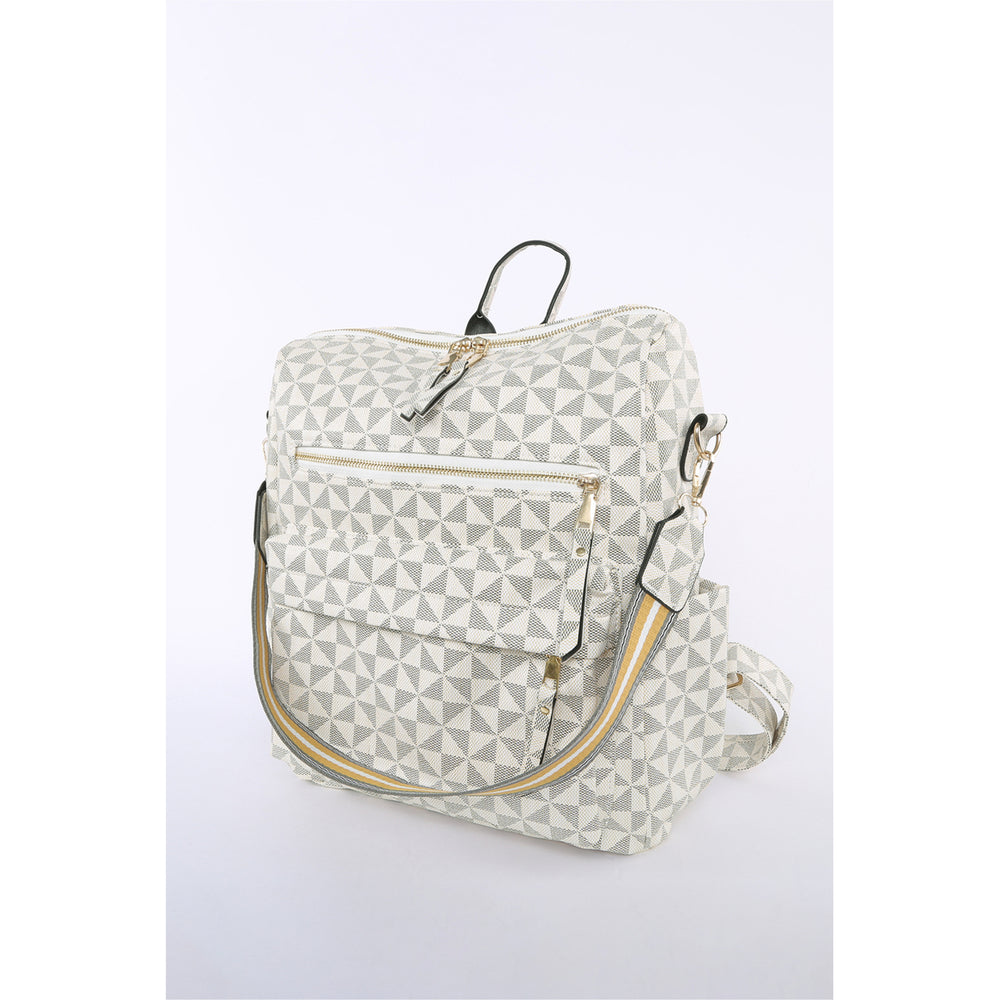 Womens White Geometric Print Zipper Backpack Image 2