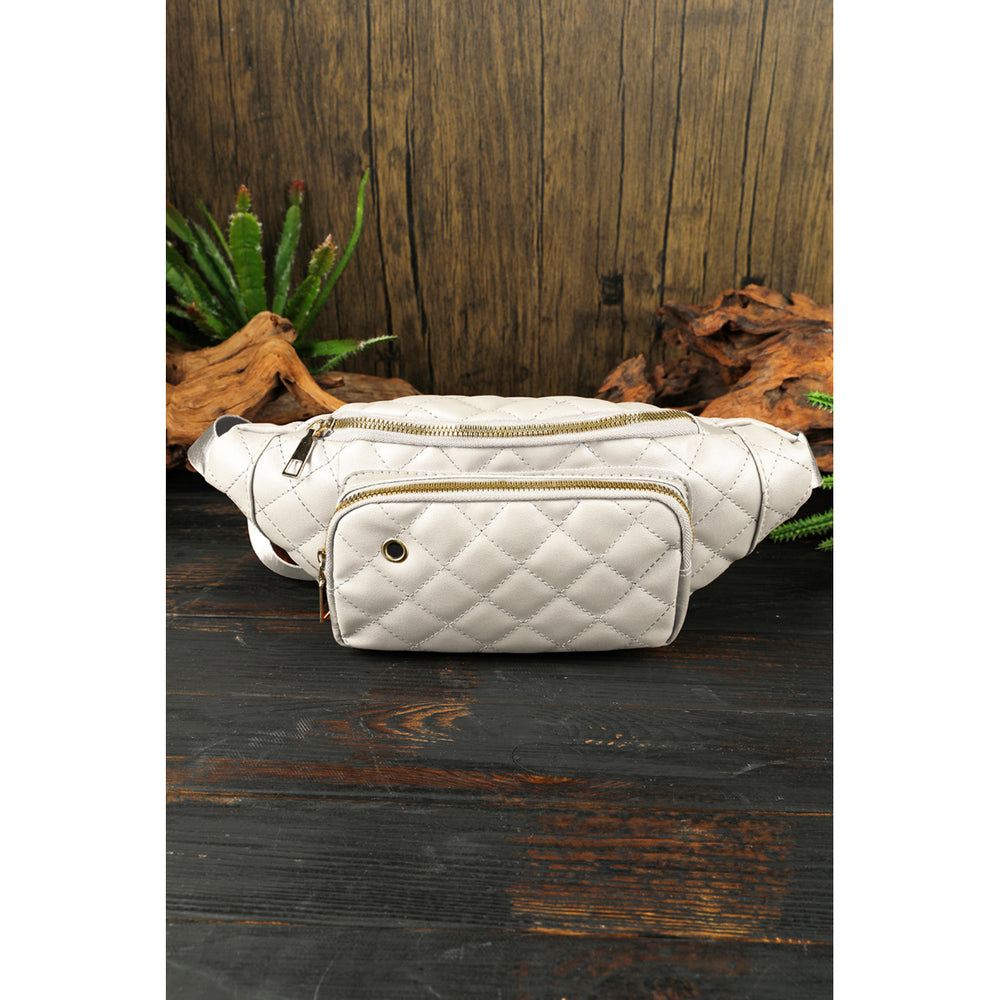 Women's White Rhombus Pattern Simple Waist Bag Image 2