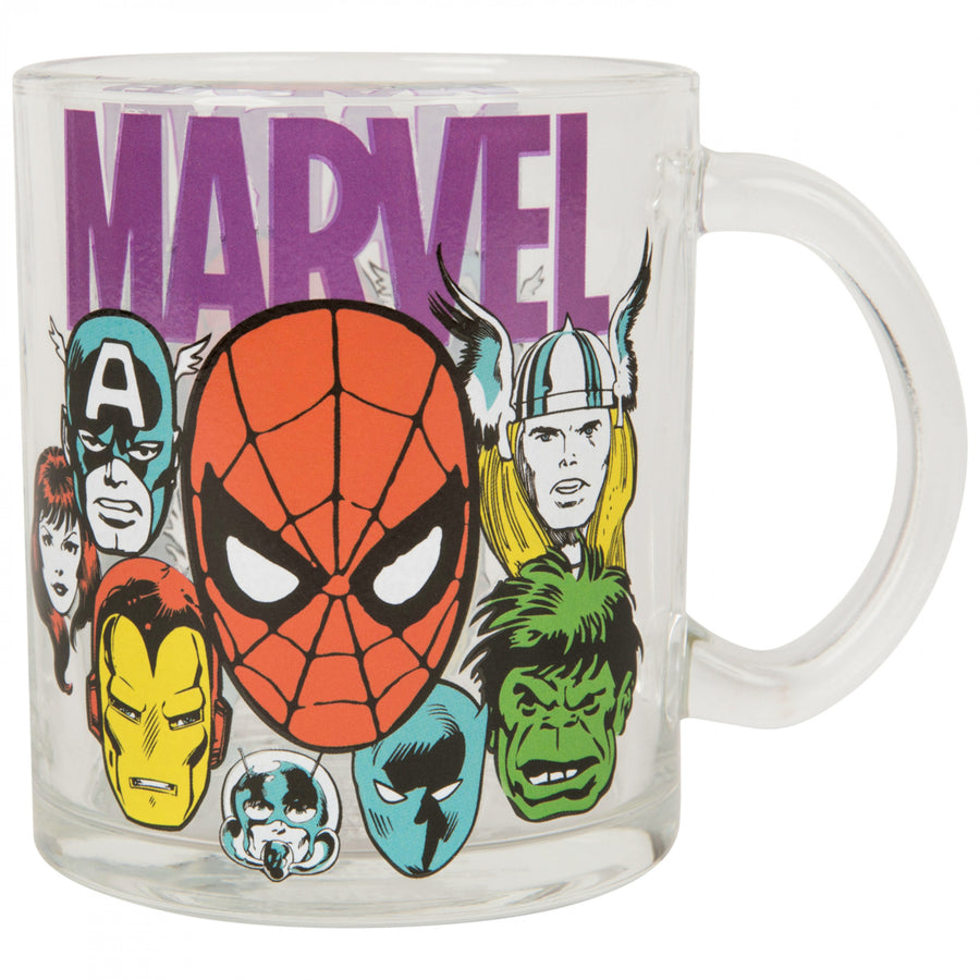 Spider-Man and Avengers Retro Comic Art 17.5oz Glass Mug Image 1