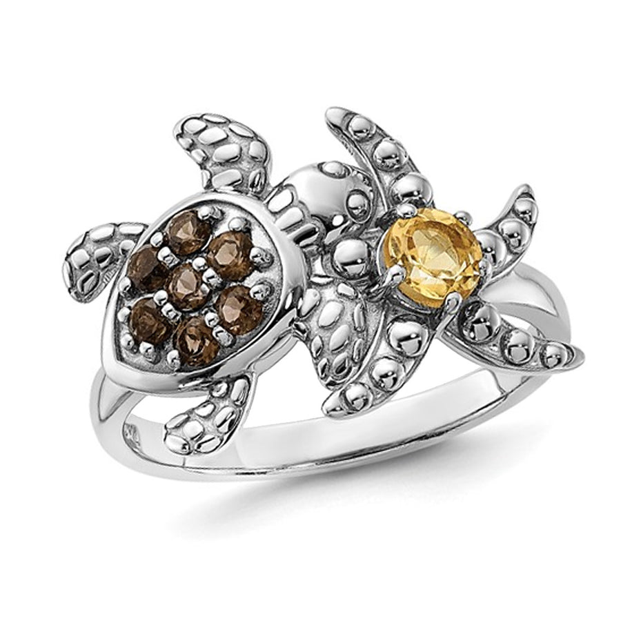 1/2 Carat (ctw) Smoky Quartz and Citrine Turtle and Starfish Ring in Sterling Silver Image 1
