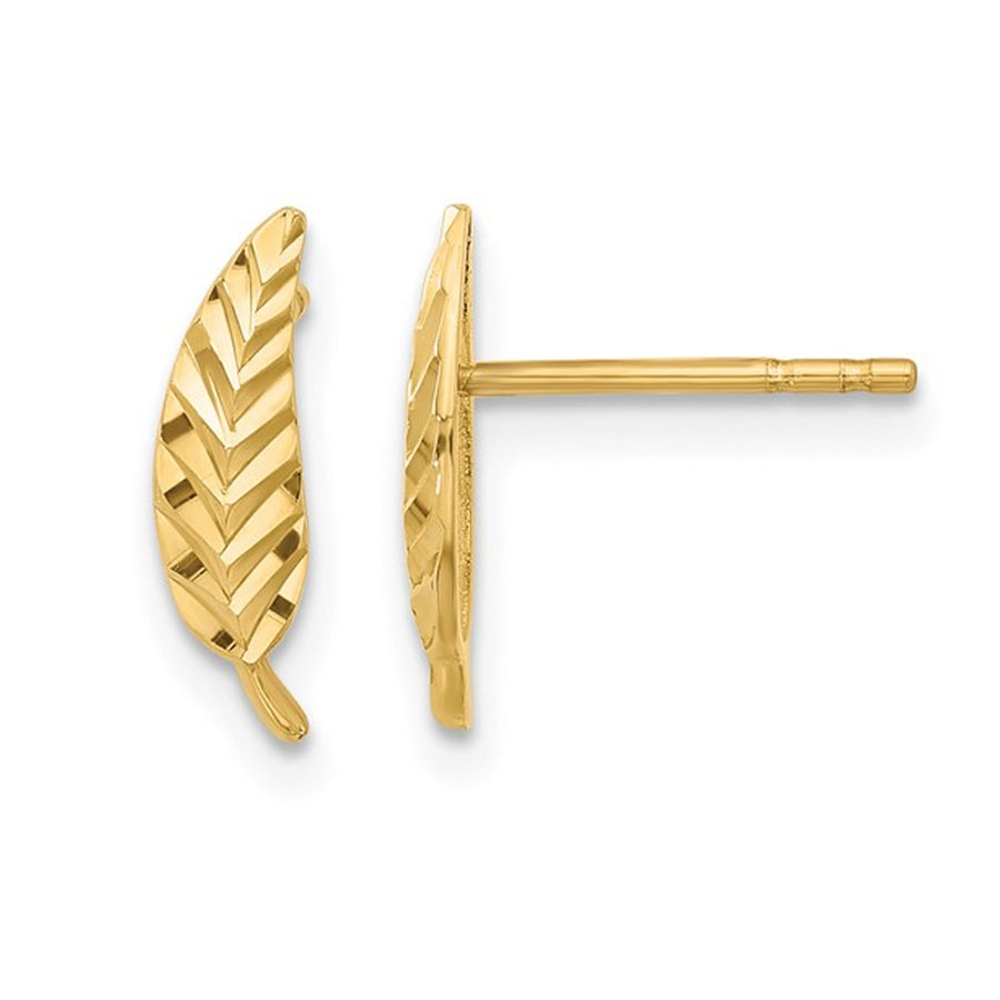 14K Yellow Gold Diamond-cut Leaf Post Earrings Image 1