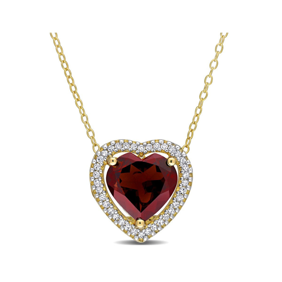 3.85 Carat (ctw) Garnet Heart Pendant Necklace in Yellow Plated Sterling Silver with Chain Image 1