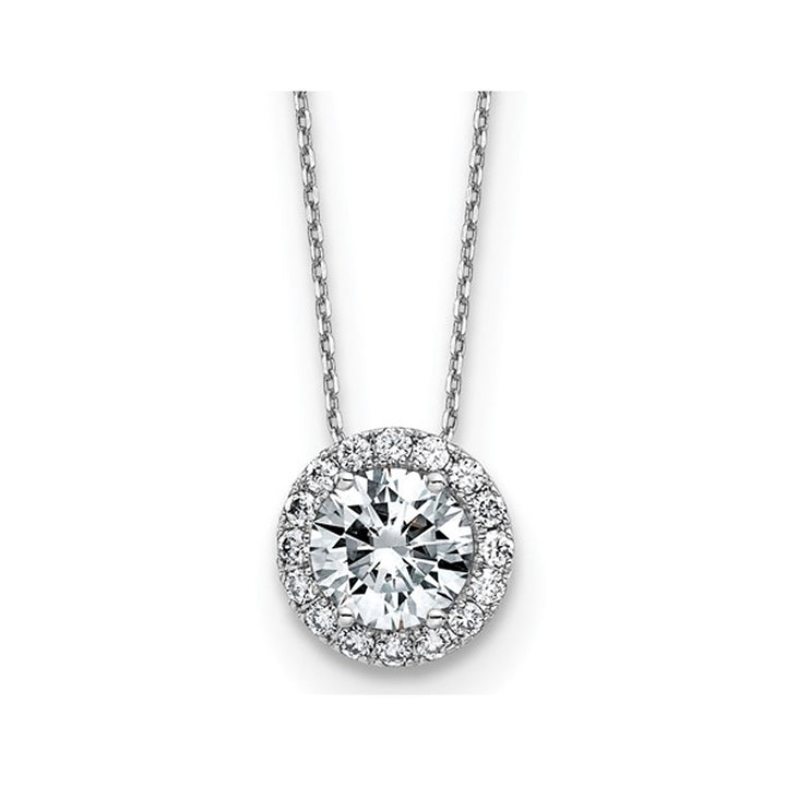 1.75 Carat (ctw D-E-F) Synthetic Moissanite Halo Pendant Necklace in 14K White Gold with Chain Image 1