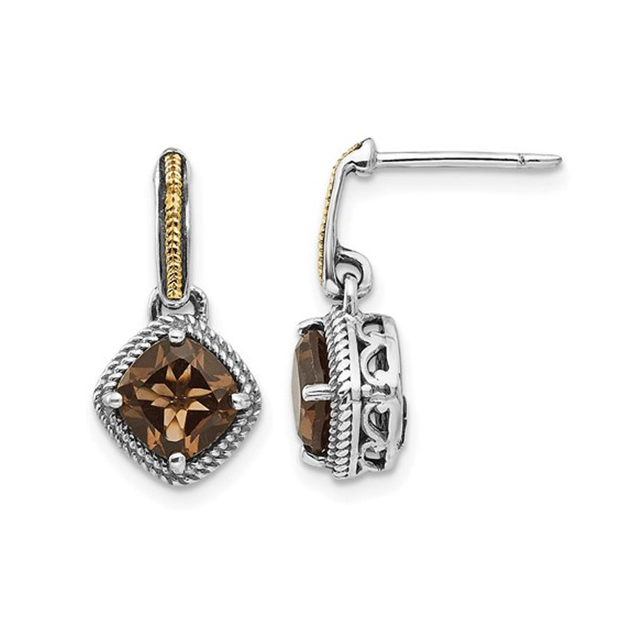 1.80 Carat (ctw) Cushion-Cut Smoky Quartz DanglecEarrings in Antiqued Sterling Silver Image 1
