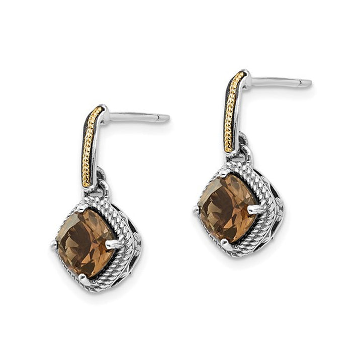 1.80 Carat (ctw) Cushion-Cut Smoky Quartz DanglecEarrings in Antiqued Sterling Silver Image 3