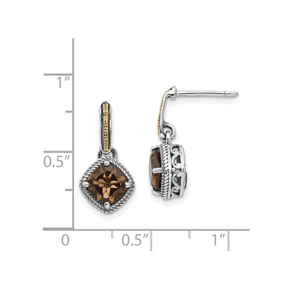 1.80 Carat (ctw) Cushion-Cut Smoky Quartz DanglecEarrings in Antiqued Sterling Silver Image 4