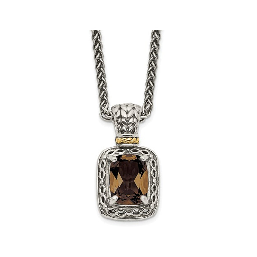 2.00 Carat (ctw) Smoky Quartz Pendant Necklace in Antiqued Sterling Silver with Chain Image 1