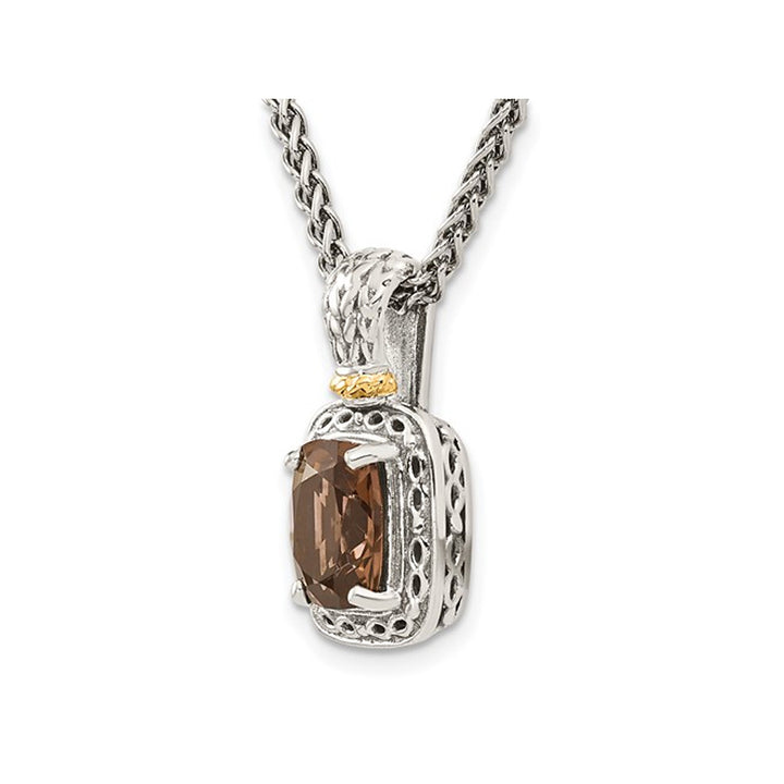 2.00 Carat (ctw) Smoky Quartz Pendant Necklace in Antiqued Sterling Silver with Chain Image 2