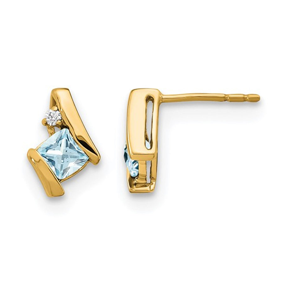 3/5 Carat (ctw) Aquamarine Post Button Earrings in 10K Yellow Gold Image 1