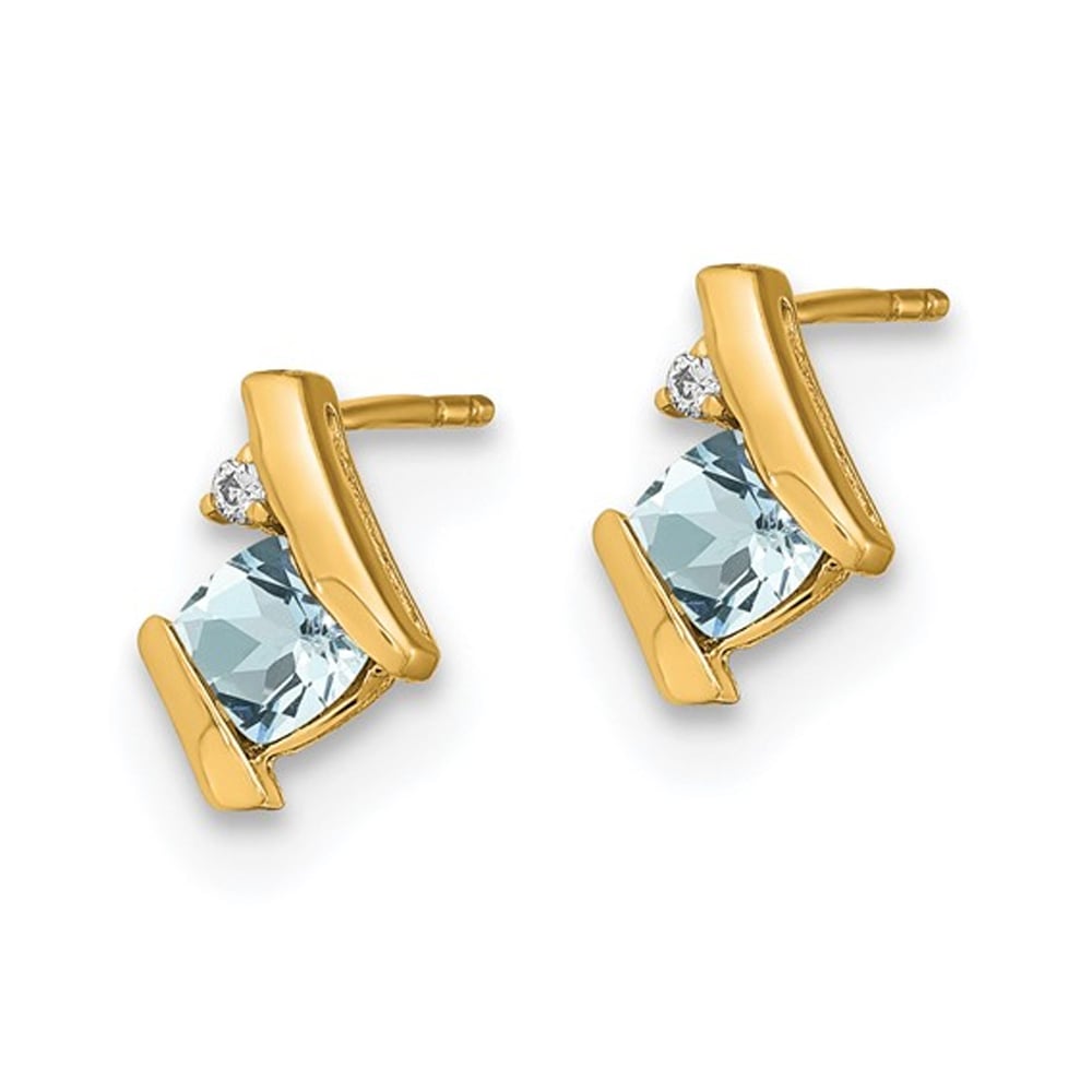 3/5 Carat (ctw) Aquamarine Post Button Earrings in 10K Yellow Gold Image 4