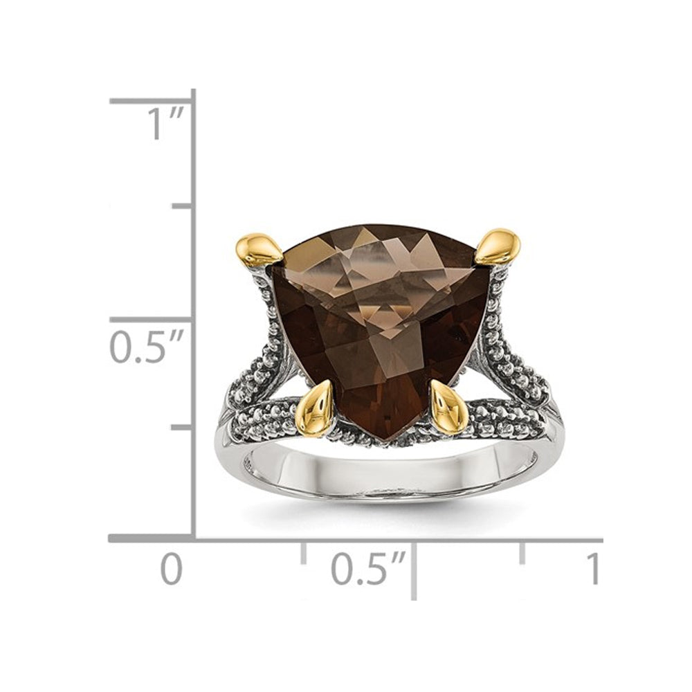 4.30 Carat (ctw) Trillion Smoky Quartz Ring in Sterling Silver with 14K Gold Accent Image 3