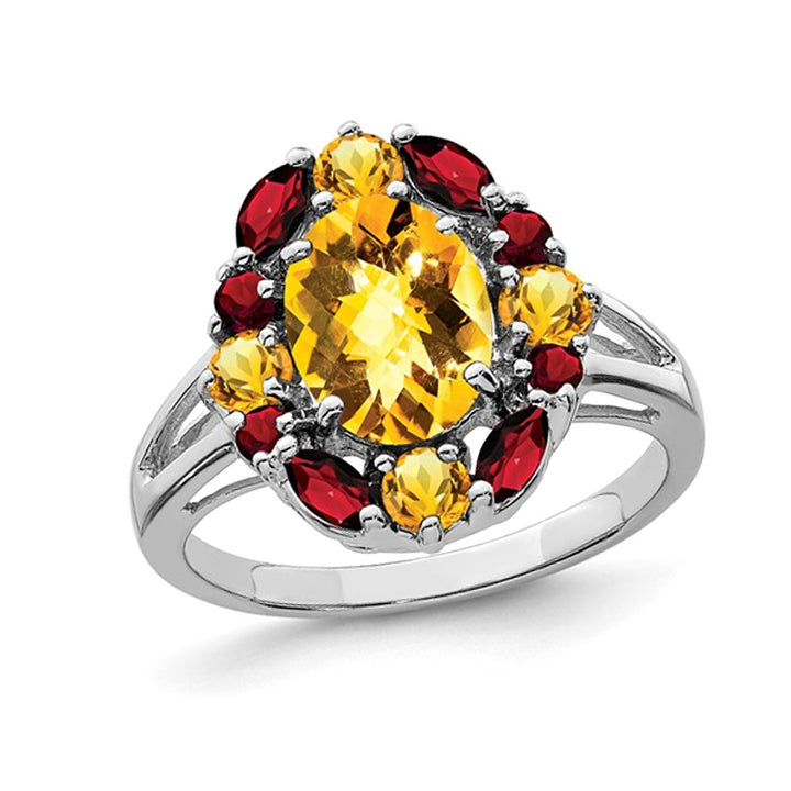1.60 Carat (ctw) Citrine Ring in Sterling Silver with Garnets Image 1