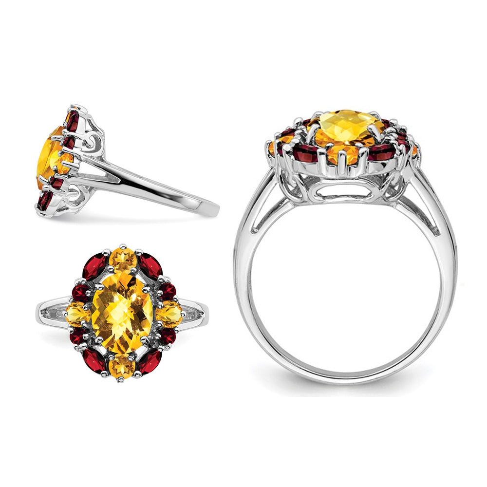 1.60 Carat (ctw) Citrine Ring in Sterling Silver with Garnets Image 2