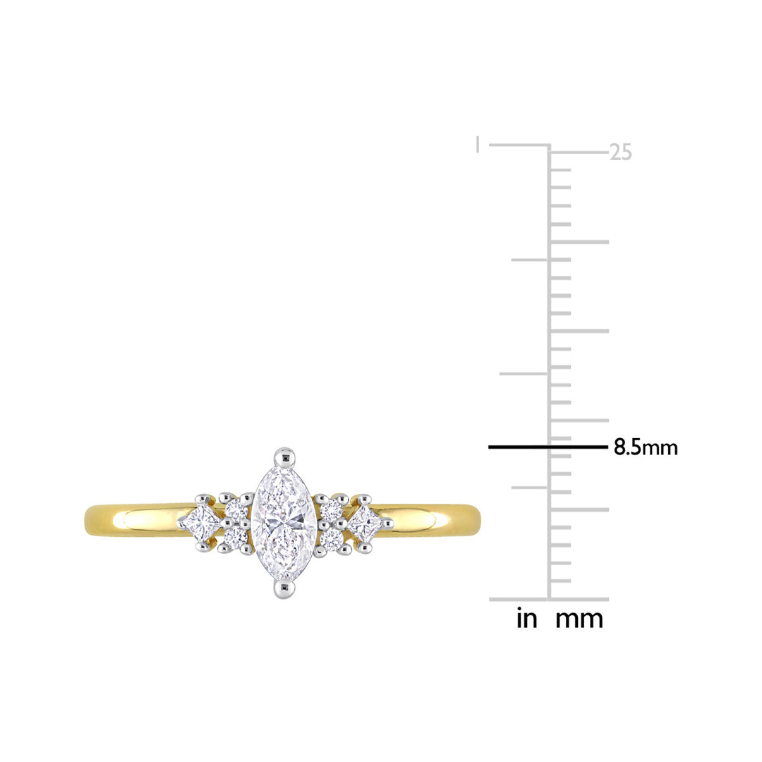 2/5 Carat (ctw I1-I2 H-I) Three Stone Marquise Diamond Ring in 14K Yellow Gold Image 2