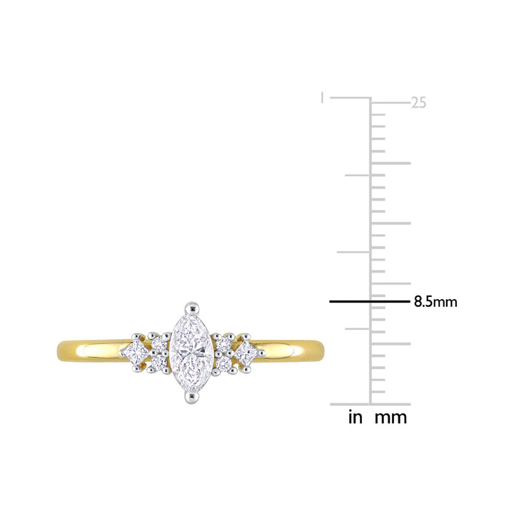 2/5 Carat (ctw I1-I2H-I) Three Stone Marquise Diamond Ring in 14K Yellow Gold Image 2