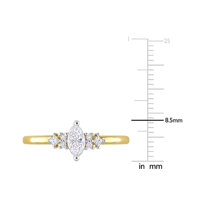 2/5 Carat (ctw I1-I2 H-I) Three Stone Marquise Diamond Ring in 14K Yellow Gold Image 2