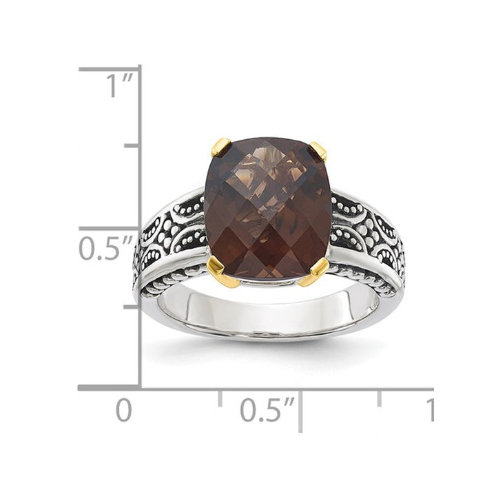 4.87 Carat (ctw) Checkerboard Smoky Quartz Ring in Antiqued Sterling Silver Image 3