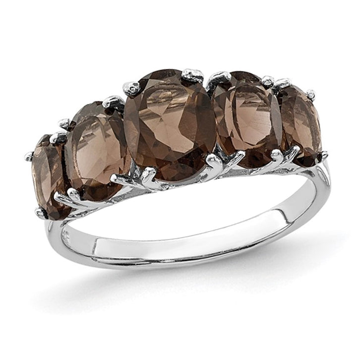 2.96 Carat (ctw) Smoky Quartz Three Stone Ring in Sterling Silver Image 1