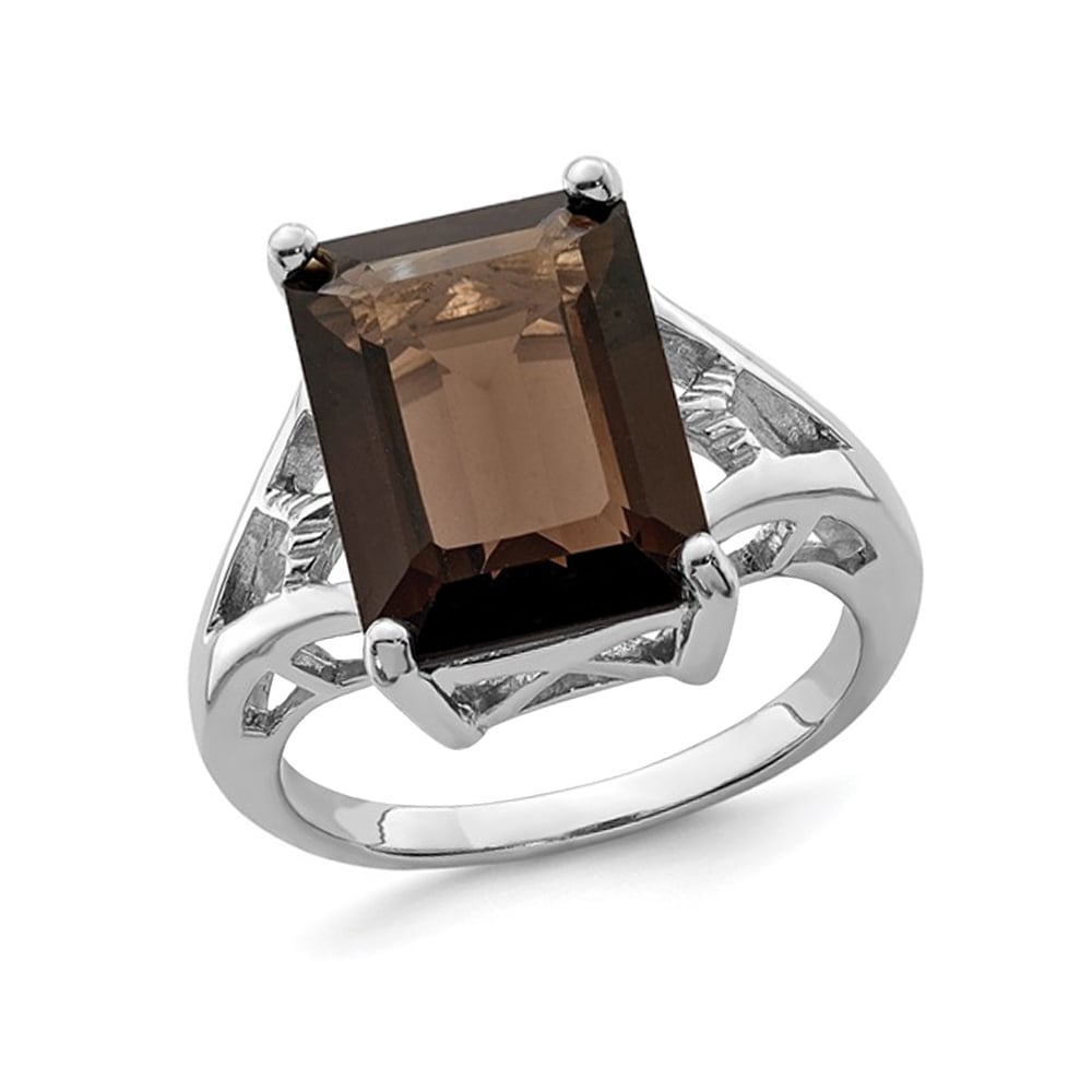 6.80 Carat (ctw) Rectangular Smoky Quartz Ring in Sterling Silver Image 1