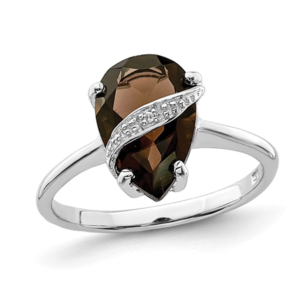 2.75 Carat (ctw) Smoky Quartz Tear Drop Ring in Sterling Silver Image 1