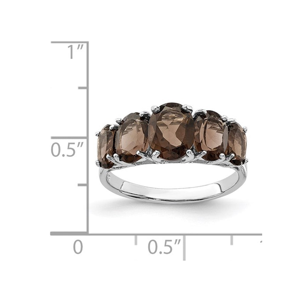 2.96 Carat (ctw) Smoky Quartz Three Stone Ring in Sterling Silver Image 4