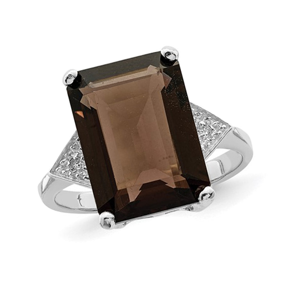 6.00 Carat (ctw) Smoky Quartz Ring in Sterling Silver with Diamond Accents Image 1