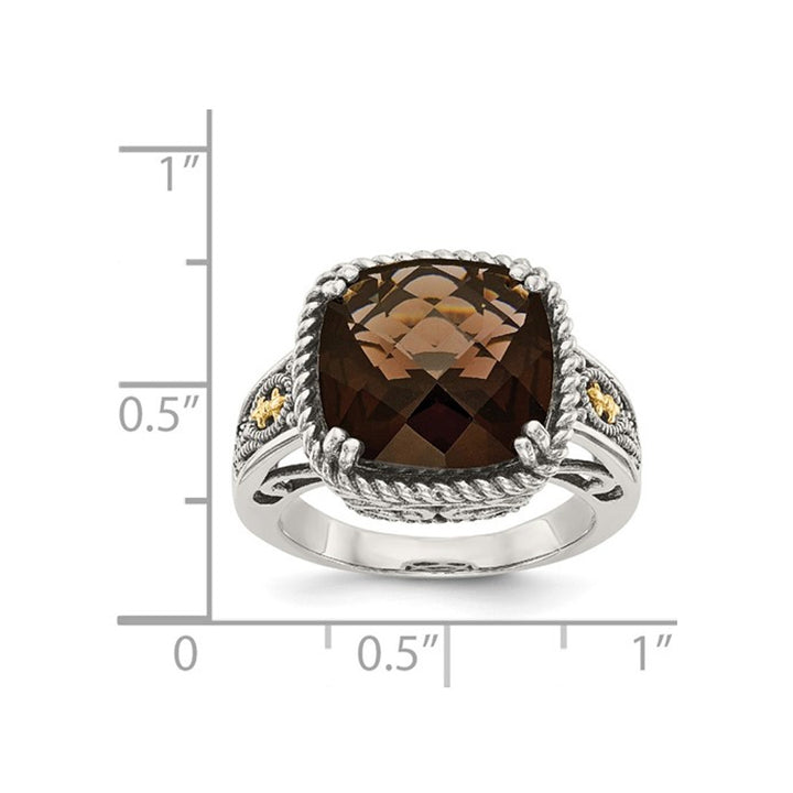 5.85 Carat (ctw) Cushion-Cut Smoky Quartz Ring in Antiqued Sterling Silver Image 3