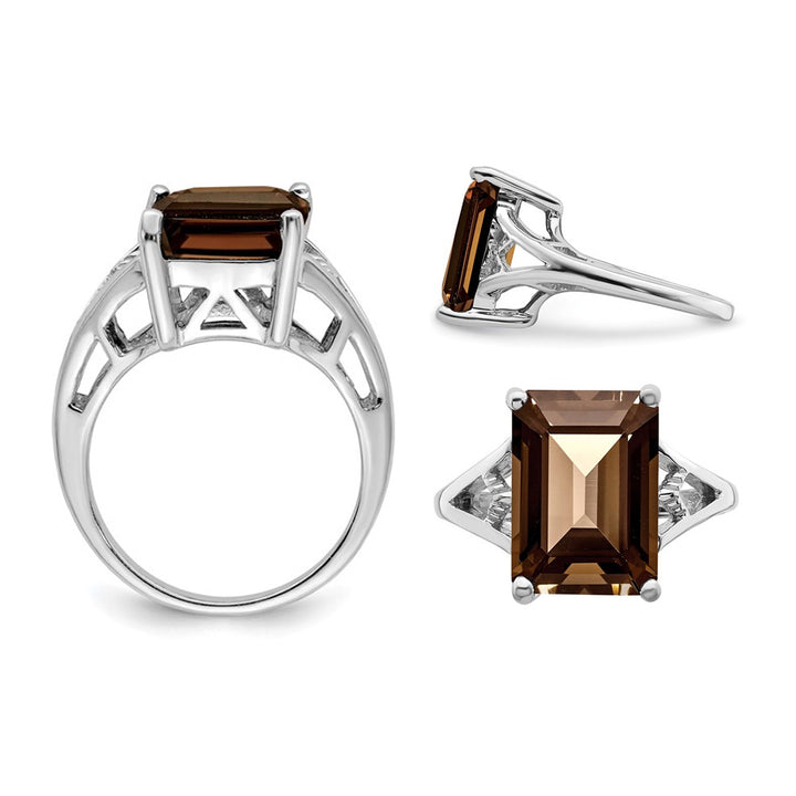 6.80 Carat (ctw) Rectangular Smoky Quartz Ring in Sterling Silver Image 3