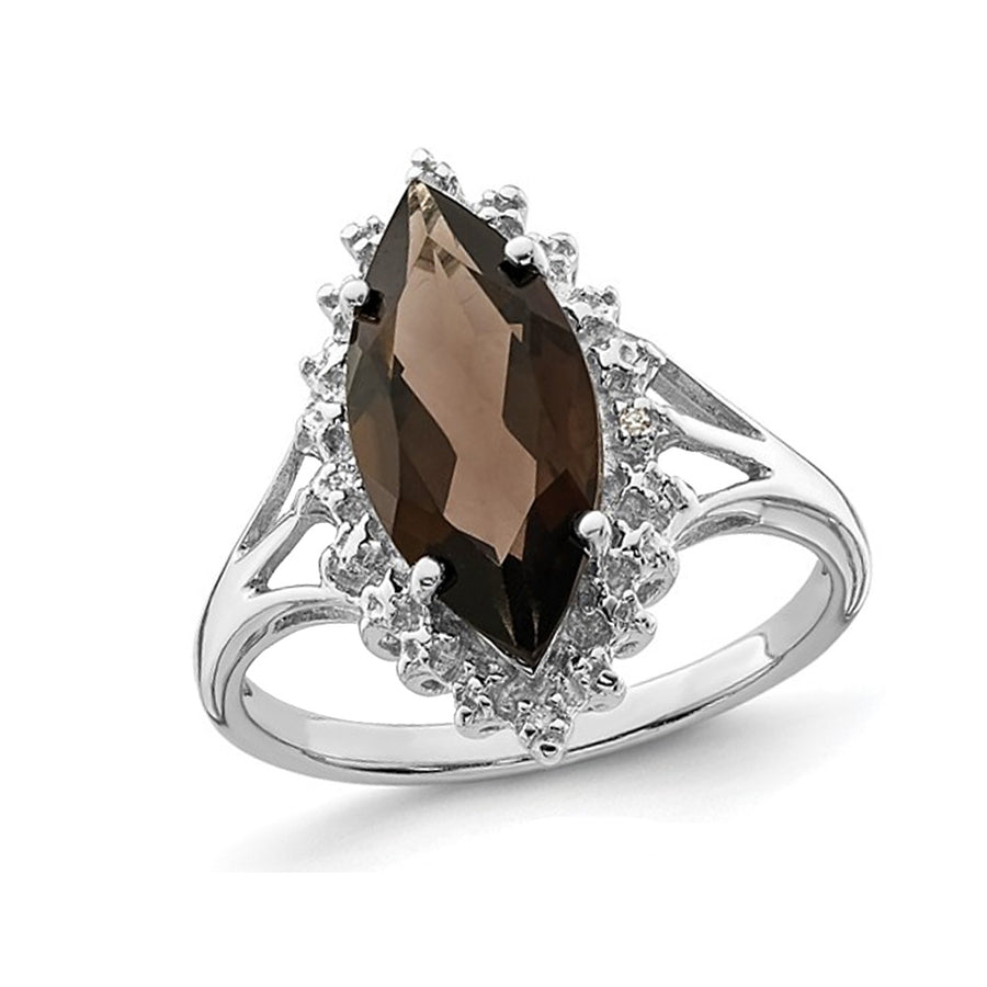 3.10 Carat (ctw) Smoky Quartz Marquise Ring in Sterling Silver Image 1