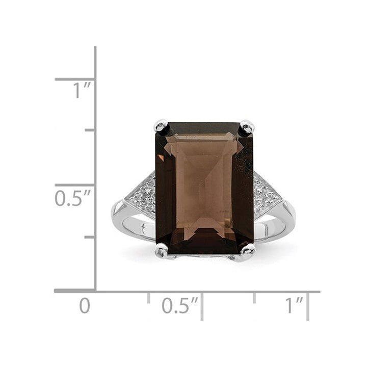 6.00 Carat (ctw) Smoky Quartz Ring in Sterling Silver with Diamond Accents Image 4