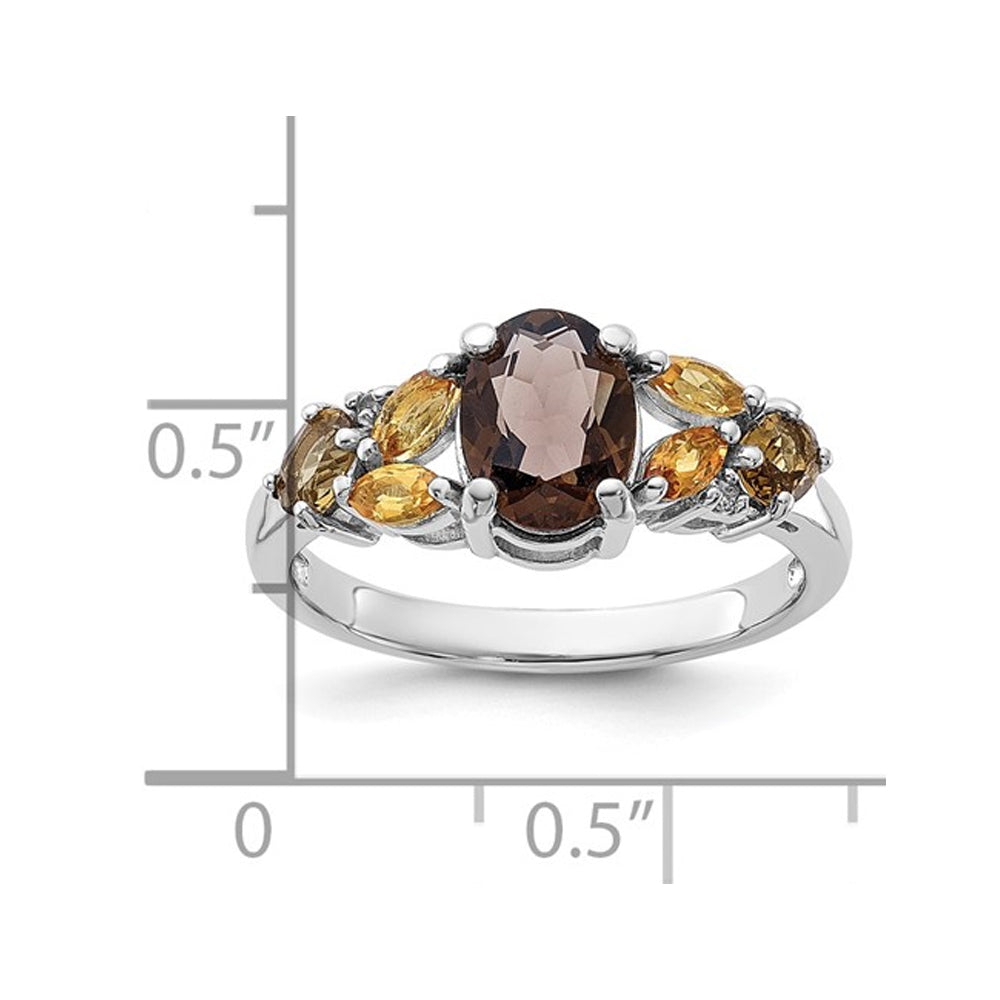 1.60 Carat (ctw) Smoky Quartz and Whiskey Quartz Ring in Sterling Silver Image 3