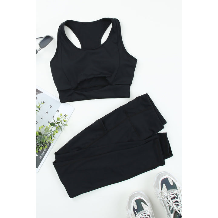 Womens Black Two-piece Cut out Bra and Leggings Sports Wear Image 1