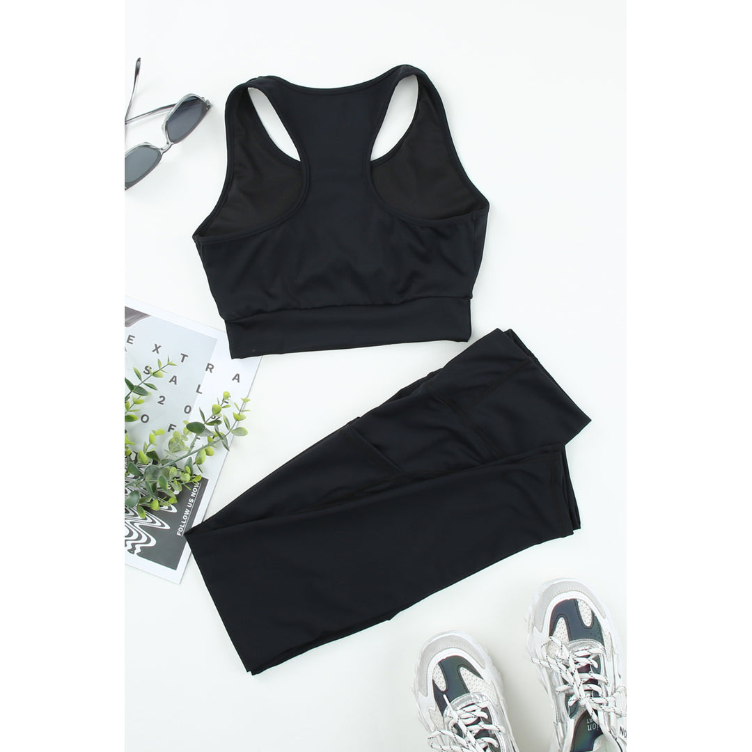 Womens Black Two-piece Cut out Bra and Leggings Sports Wear Image 2