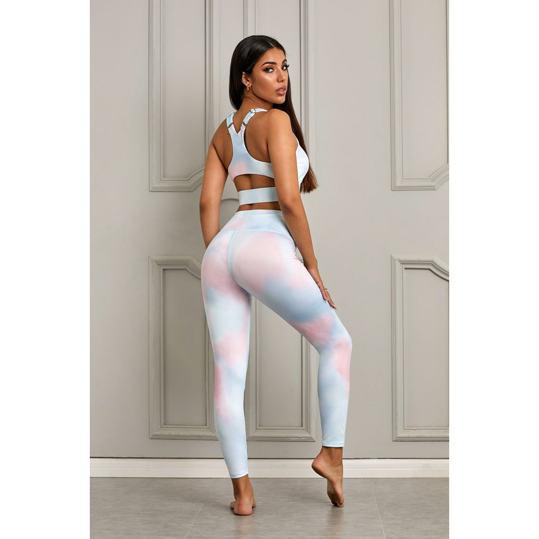 Womens Tie-dye Print Sport Bra Pants Set Image 2