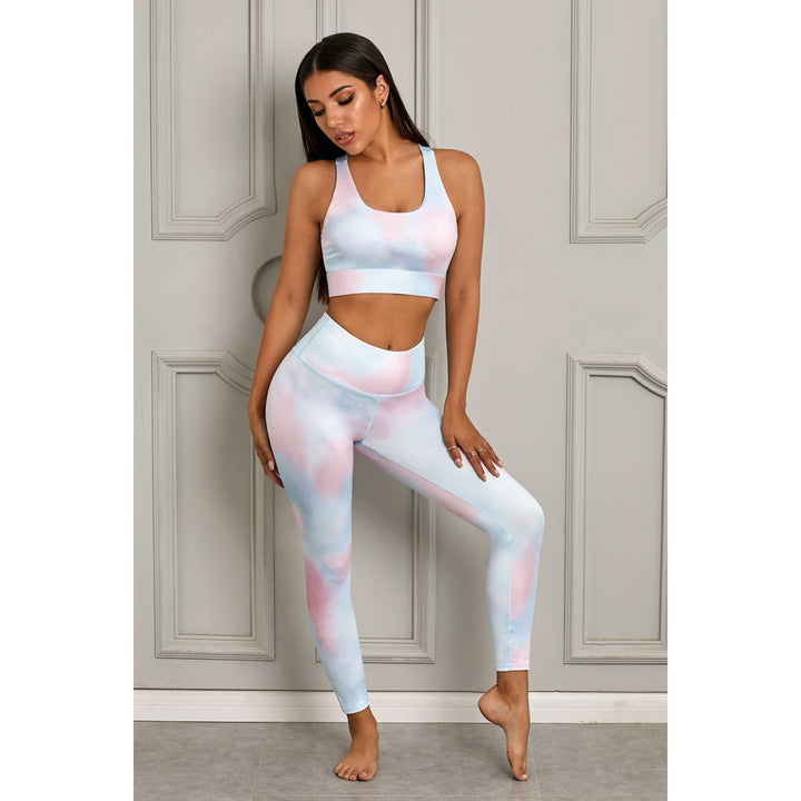 Womens Tie-dye Print Sport Bra Pants Set Image 1