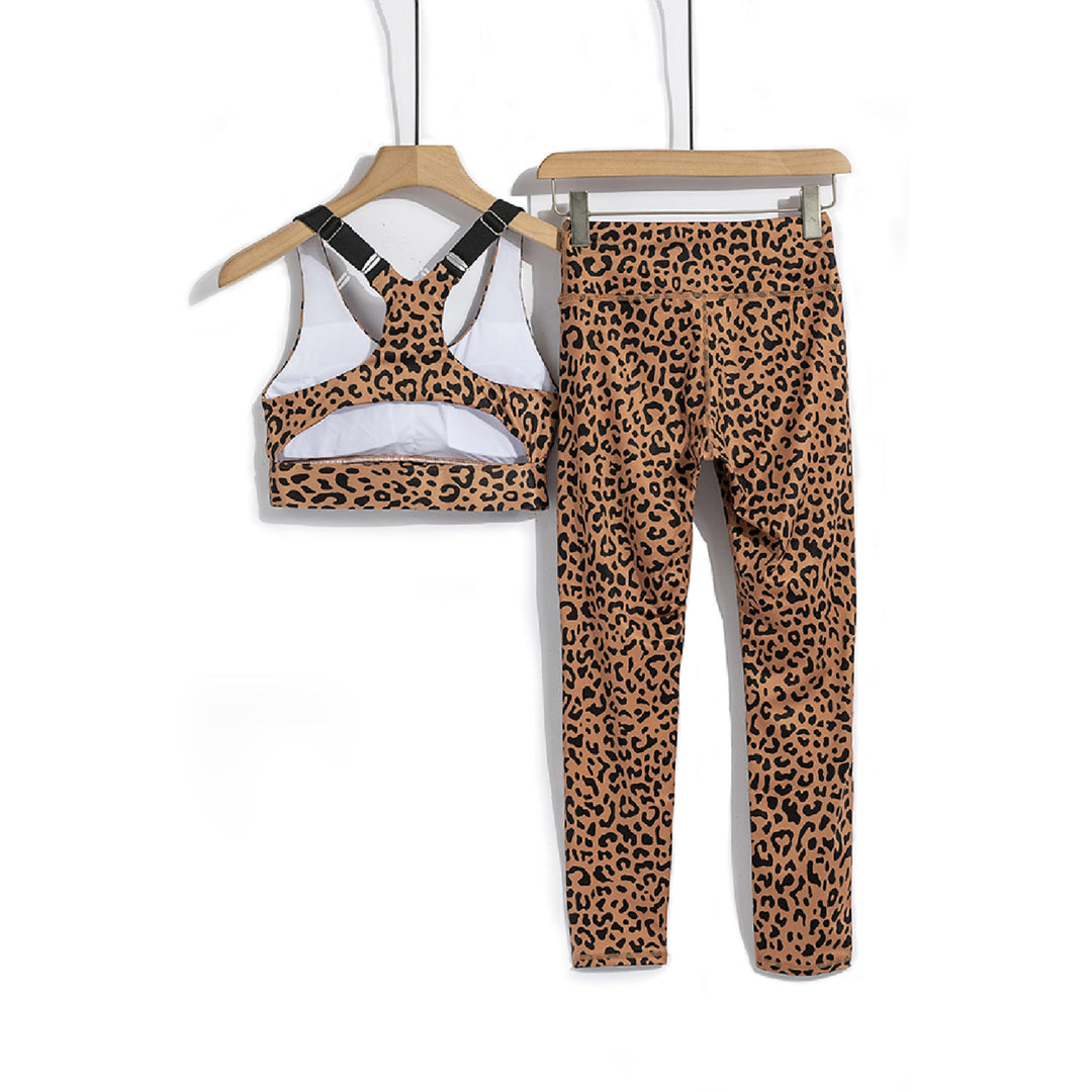 Womens Brown Cheetah Print Sport Bra Pants Set Image 6